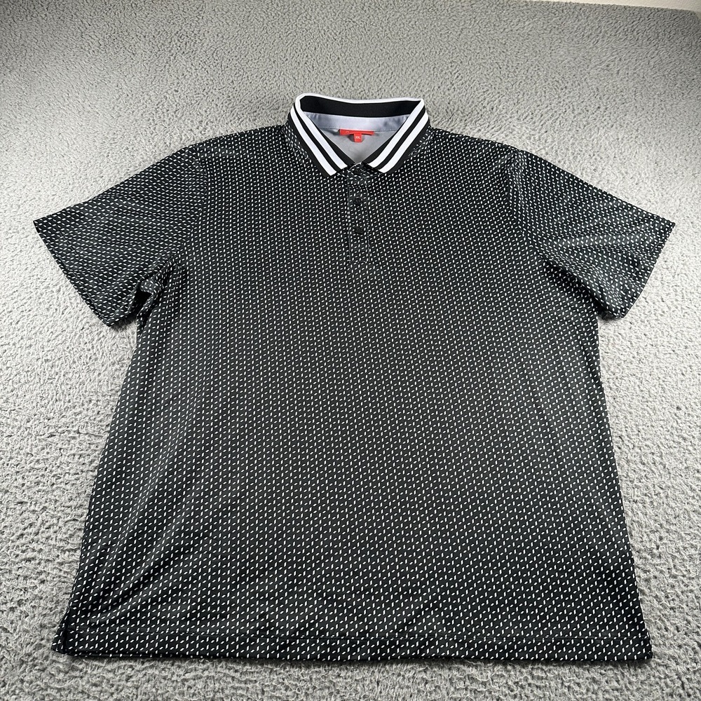 REDVANLY Golf Polo Shirt Mens 2XL Black Geometric Print Stretch Performance